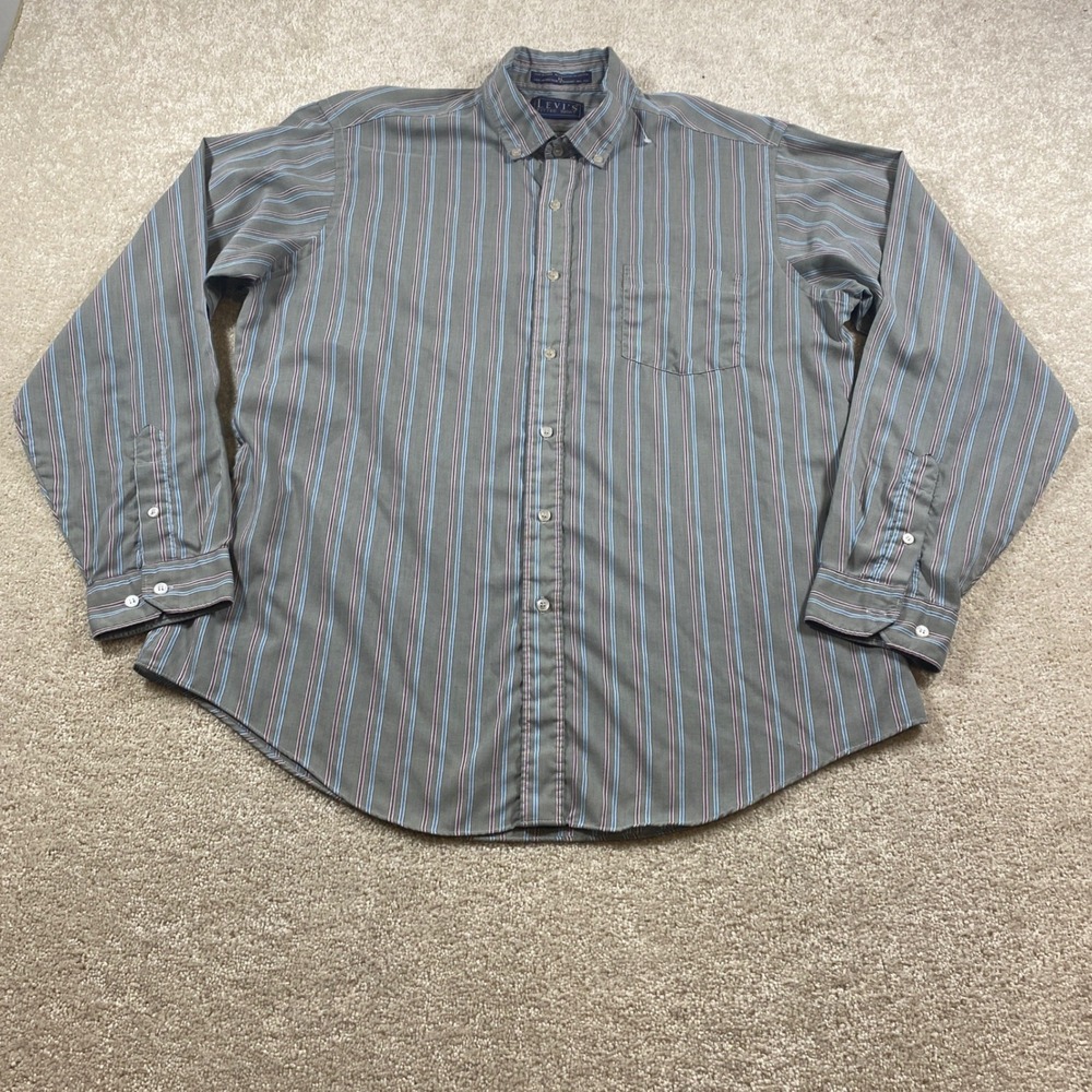 Levi's Fitted Shirt Mens XL Grey Striped Long Sleeve Button Down Pocket